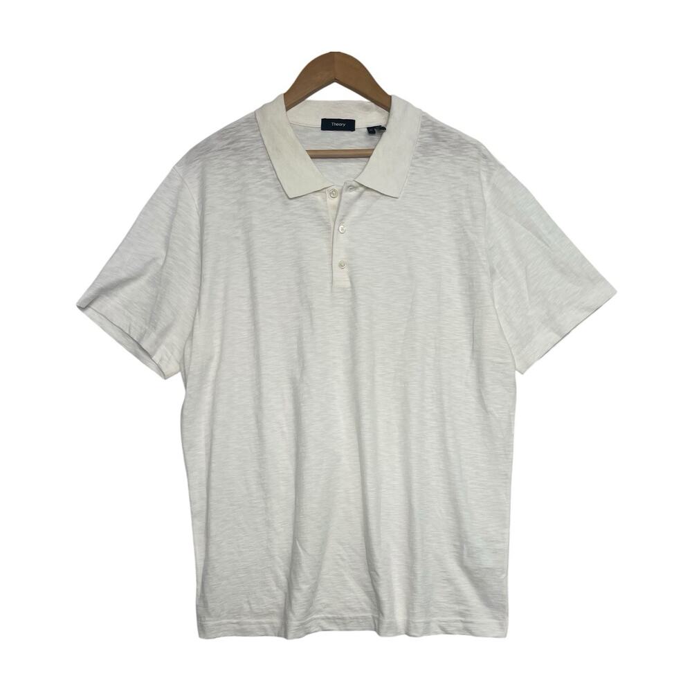 Theory Polo Shirt Mens XL White Short Sleeve Peru Cotton Minimalist Quiet Luxury